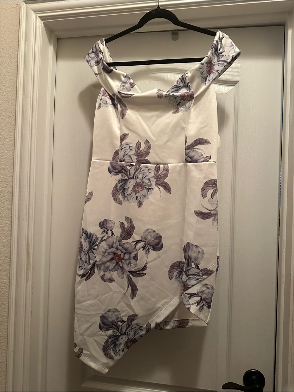 Charlotte Russe White One-Shoulder Dress with Lilac Floral Print